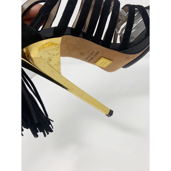 Herve Leger Fringe Suede High Heel Sandals - Picture 8 of 9